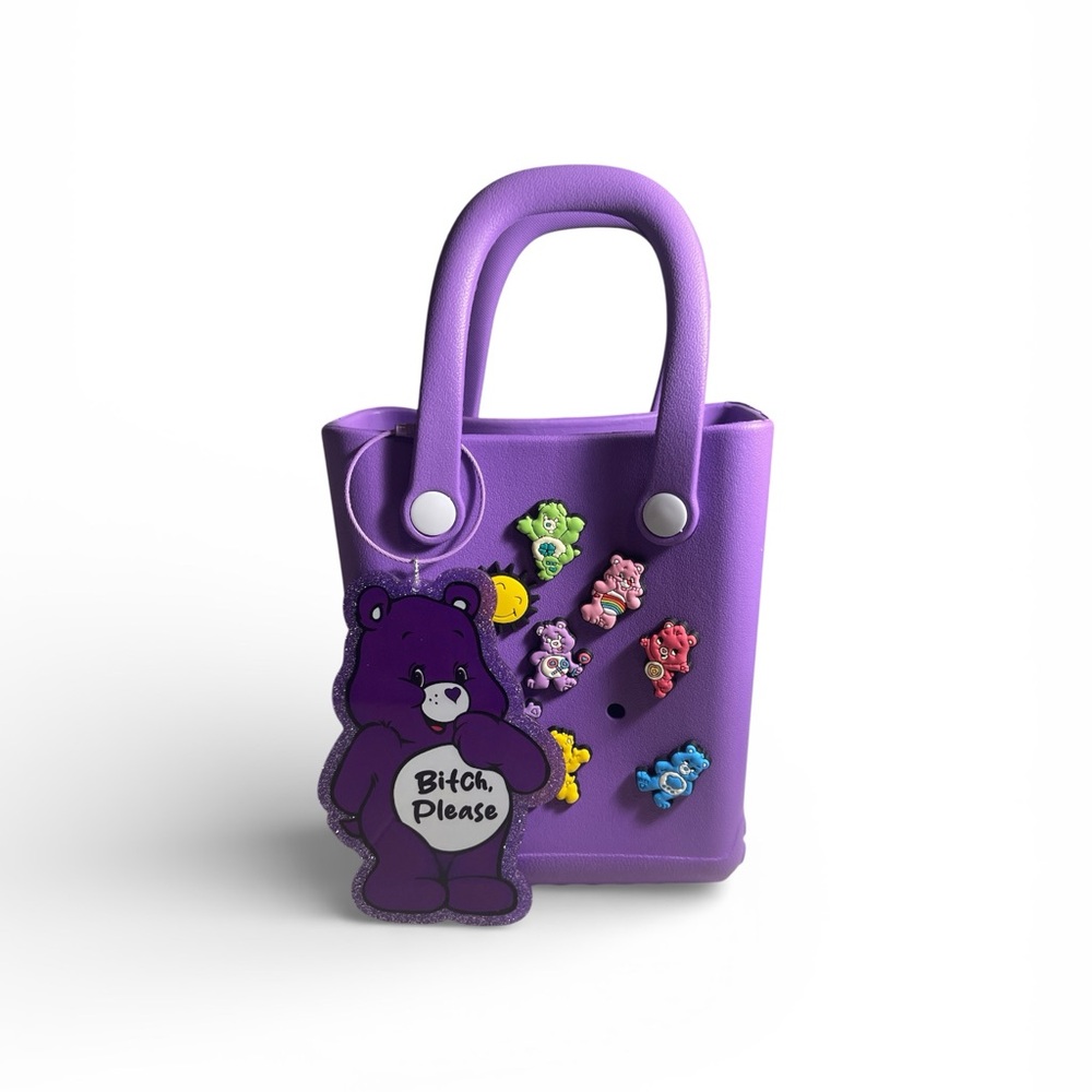 CareBear Small TotePurple Bag with Charms and Removable Bad Word CareBear Charm